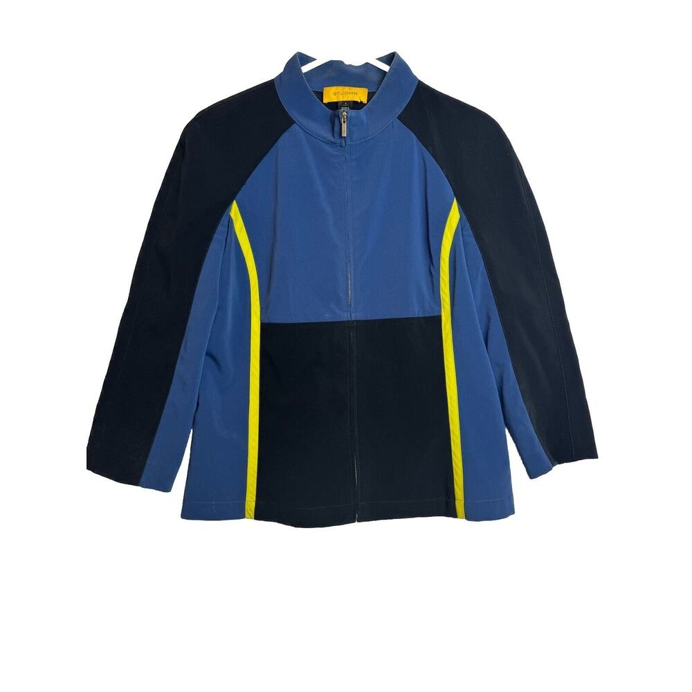 Vtg St. John Yellow Label Blue And Black Zip Bomber Jacket S